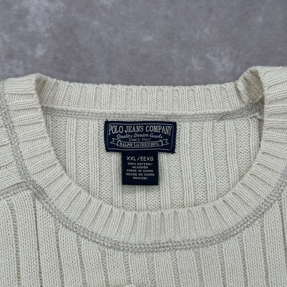 Polo Jeans Co Sweater Ralph Lauren MFG Mens XL Standard Issue Knit Ribbed White